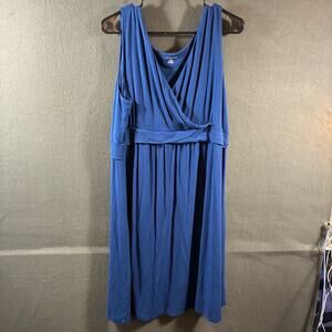 lands end women wrap dress XL blue nautical coastal stretch beach vacation
